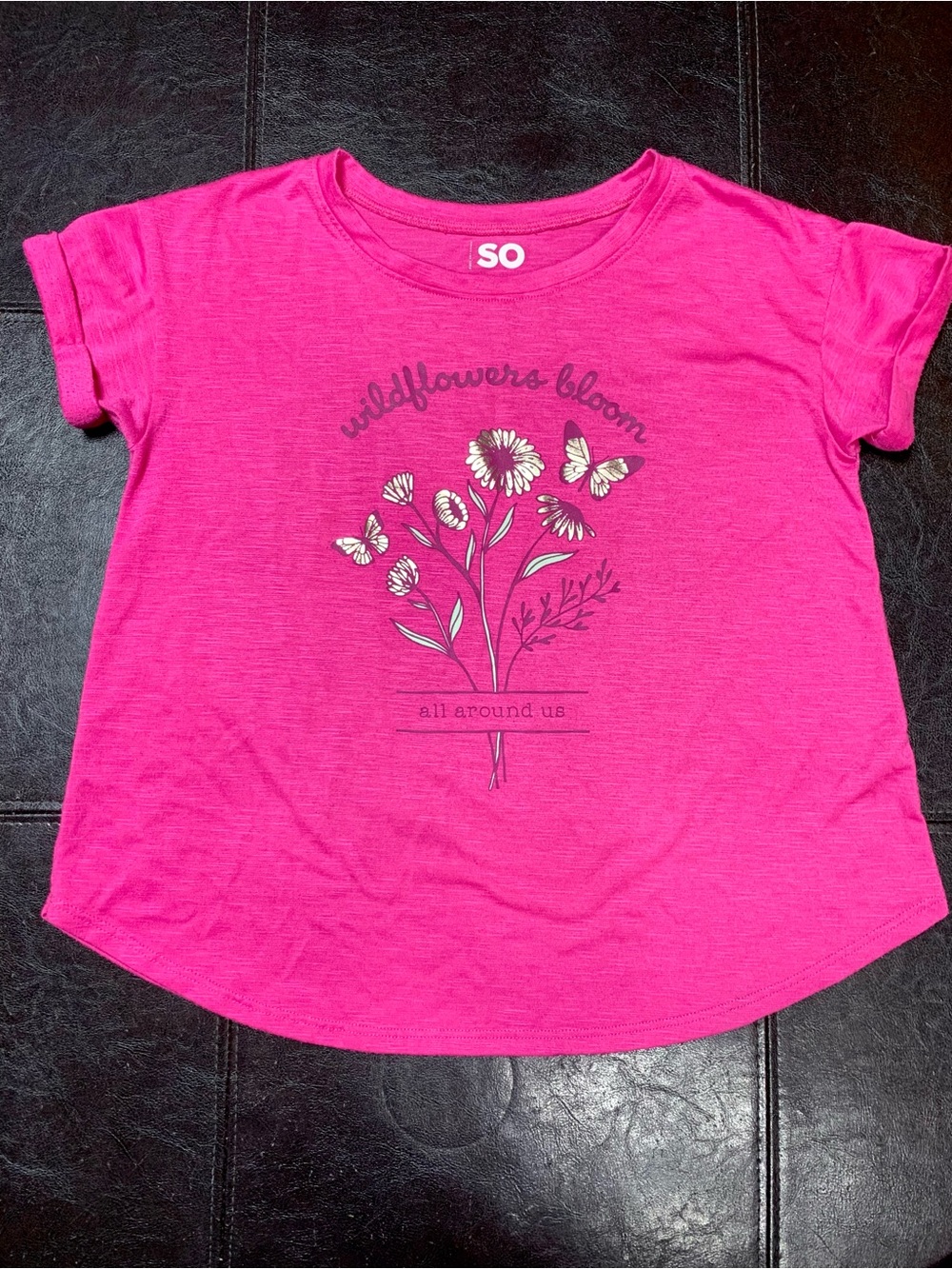🌈6/$10 SO Girls' Hot Pink 'Wildflowers Bloom' Graphic Tee